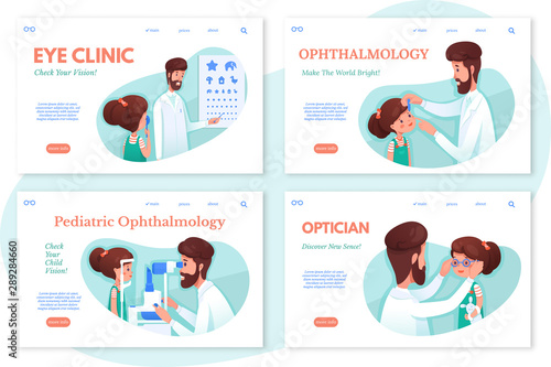 Web sites with eyesight diagnostics vector templates set