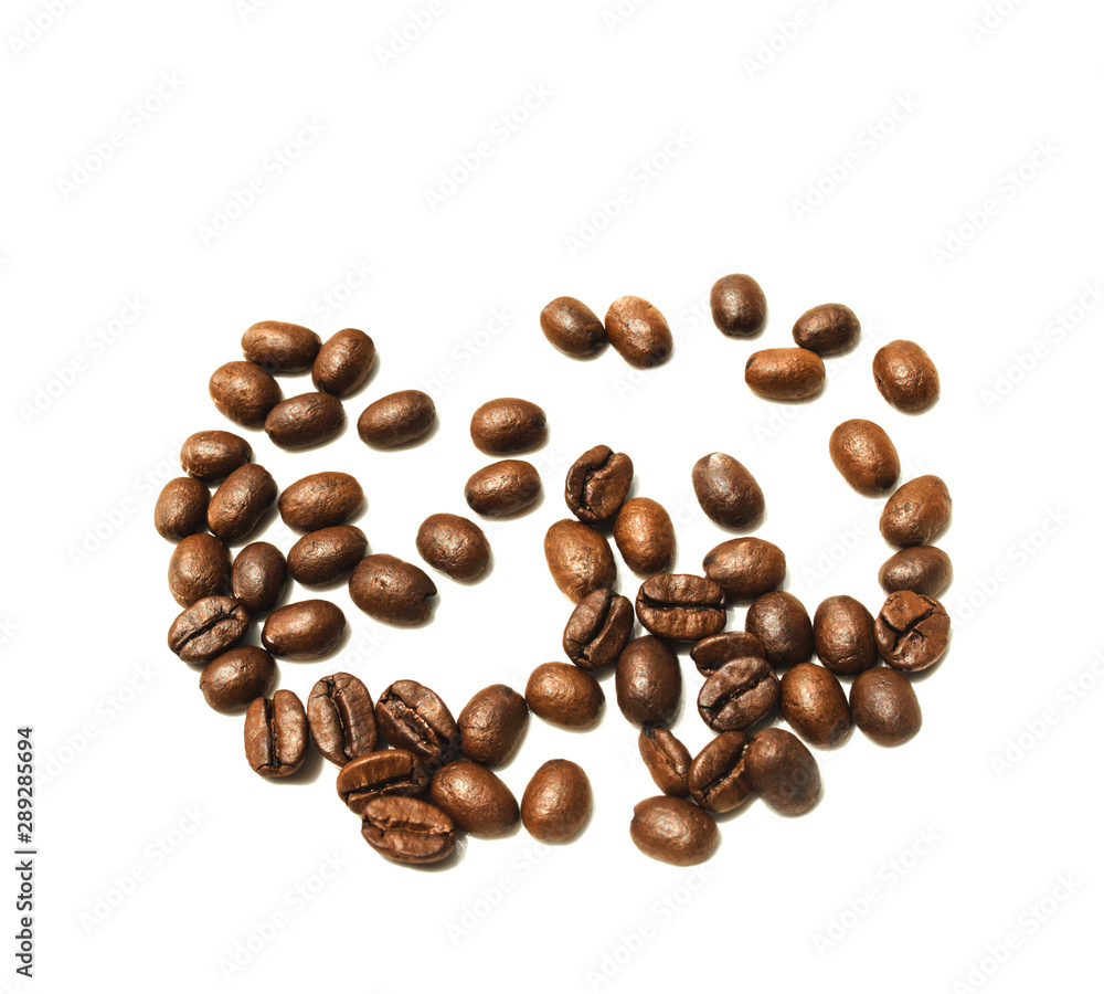 Roasted coffee beans isolated on white background. Roasted coffee beans isolated on white background.