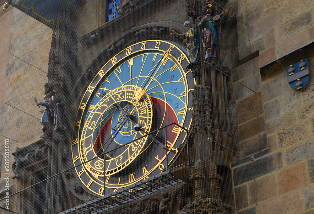 Detail of the famous astrological clock at the town hall in Prague, Czech Republic