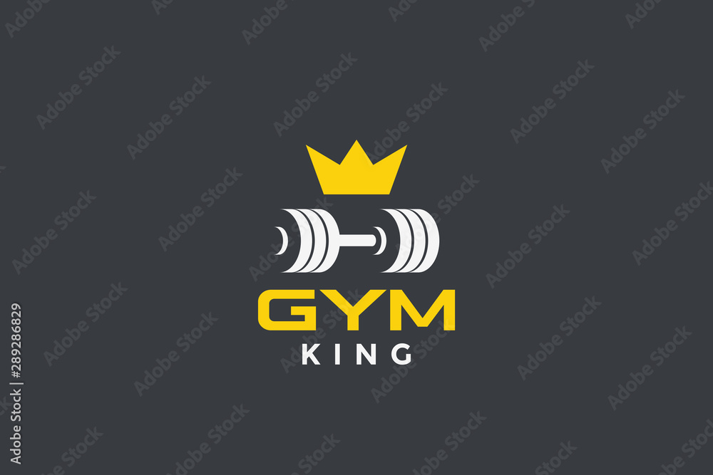 Dumbbell barbell with crown Logo design for GYM Fitness Sport club vector design template. Dumbbell barbell with crown Logo design for GYM Fitness Sport club vector design template.