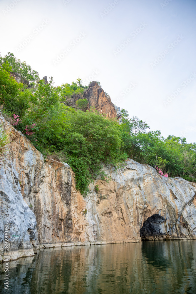 Lake and roks in Danzhou Stone Flower Caves, Geopark next to Haikou, Hainan, China