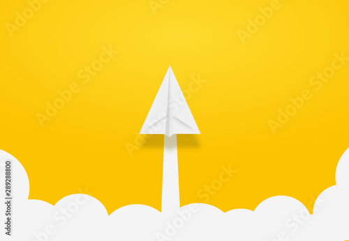 Paper Rocket or airplane launch. Concept of business start-up, boost or success. 