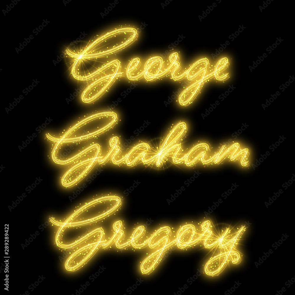 Male names made of sparkler. Design element for birthday card, bachelor party or wedding invitation Male names made of sparkler. Design element for birthday card, bachelor party or wedding invitation