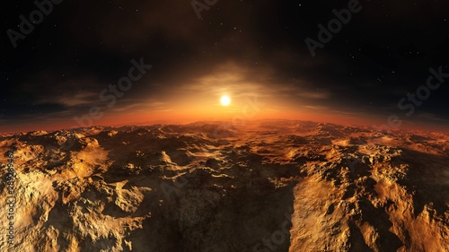 Fototapeta Naklejka Na Ścianę i Meble -  Alien landscape. Martian surface, Panorama of Mars. 3d rendering.