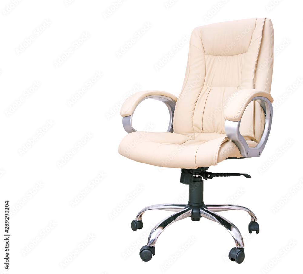 Office light beige chair isolated on white,leather armchair. Office light beige chair isolated on white,leather armchair.