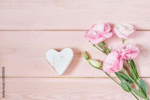 Valentine card. Template greeting card for Valentine's Day. Spring card for Mother's Day or Women's Day. Greeting card with flowers, copy space. Congratulations on wedding or anniversary. March 8 