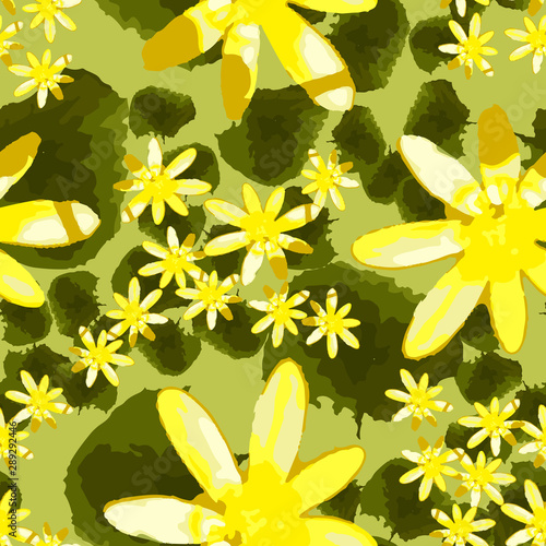Floral seamless pattern in green and yellow colors