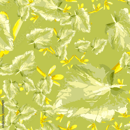 Floral seamless pattern in green and yellow colors