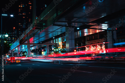 Traffic lights and road at night, city life of Roppongi