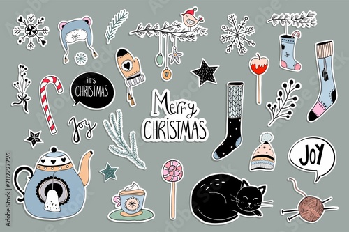 Christmas stickers collection with different seasonal elements