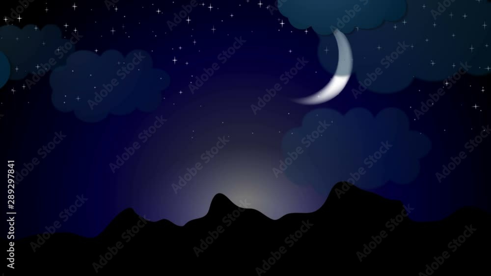 Moonlight night motion background with clouds and stars. Seamless loop ...