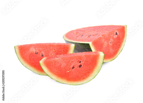 cut watermelon with seeds on white background