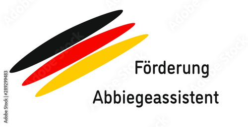 Text "Förderung Abbiegeassistent" mit Schwarz - Rot - Gold