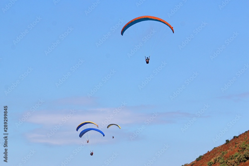 Paragliders flying wings in a blue sky Paragliders flying wings in a blue sky