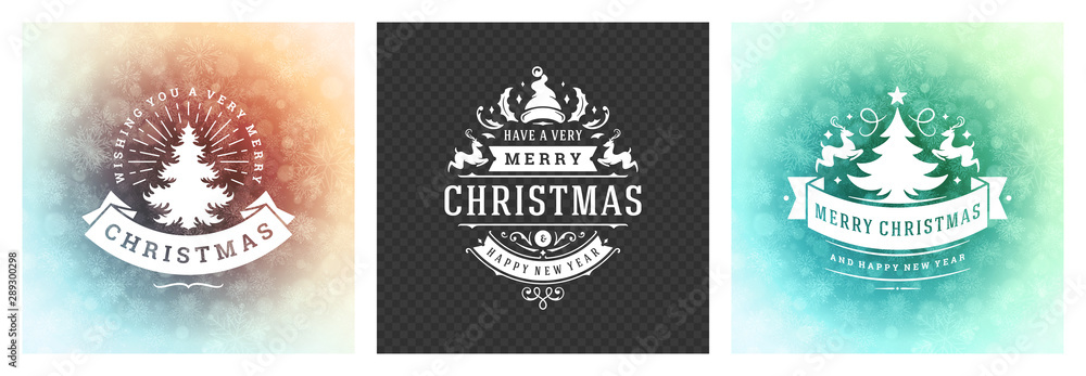 Christmas photo overlays vintage typographic design ornate decoration symbols with holidays wishes vector illustration - obrazy, fototapety, plakaty 