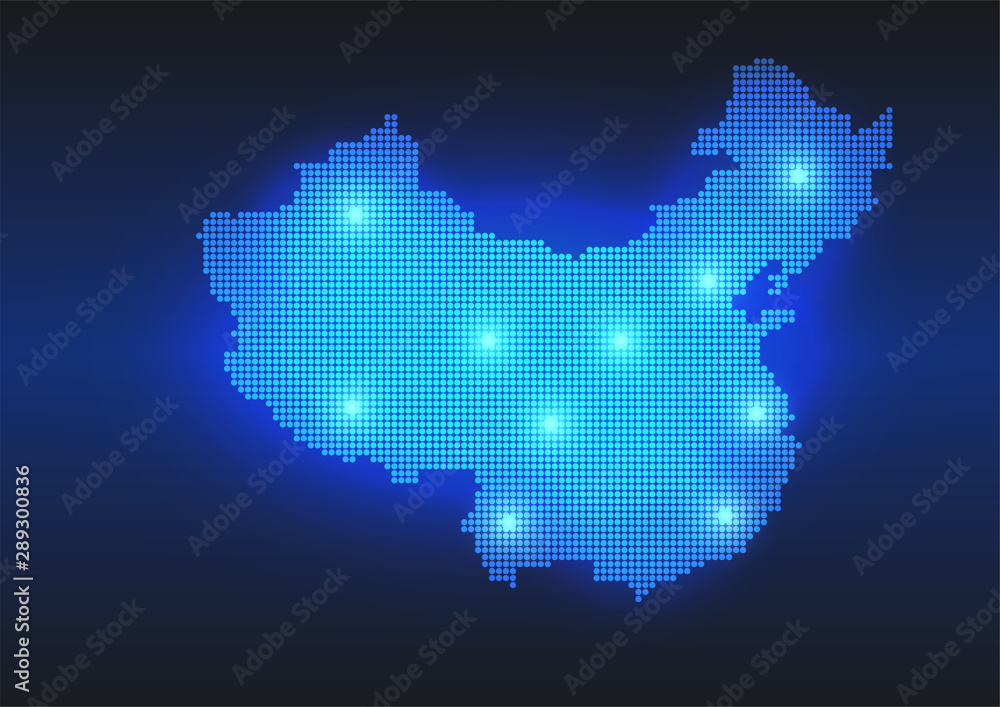 Vector Background of China Dotted Map inTechnology Digital Style