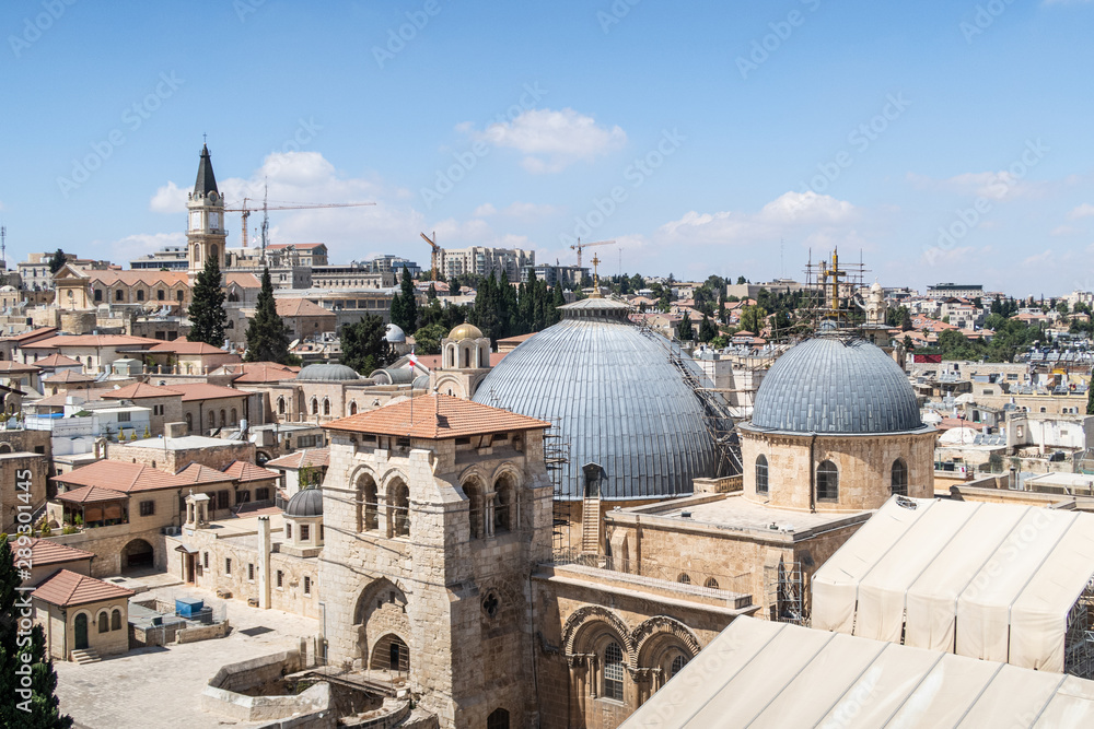 View from the bell tower of the Lutheran Church of the Redeemer on the Old City in Jerusalem, Israel