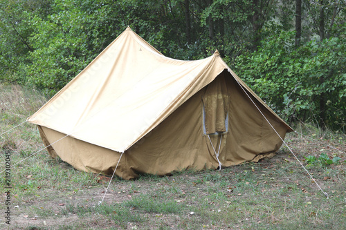 Old canvas tent in tourist camp in summer