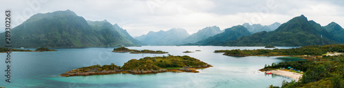 Panoramic photo of picturesque highlands, sea, cloudy sky in Norway © nuclear_lily