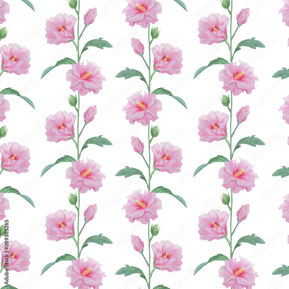 Seamless pattern of pink flowers on a branch. Seamless pattern of pink flowers on a branch.