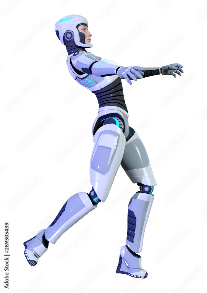 3D Rendering Female Robot on White