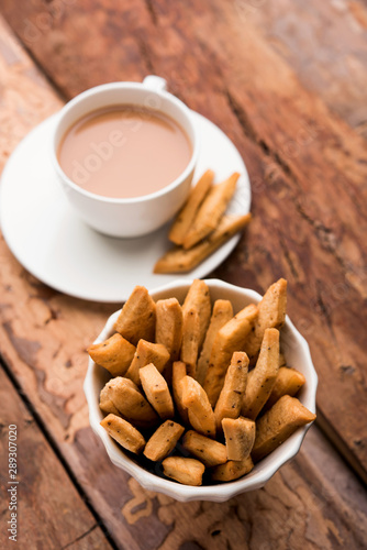 Namakpare or Salty Shakarpara/shakarpare or namkeen Shankarpali, popular diwali food or tea-time snack from Gujarat, India photo