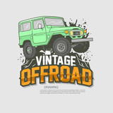 Offroad jeep vector drawing illustration. Good for t-shirt design or any material printing vintage and retro lover.
