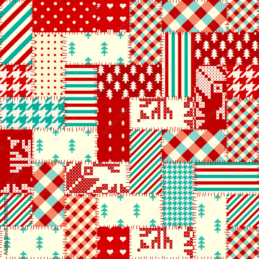 Fototapeta premium Seamless background pattern. Christmas Patchwork pattern. Vector image