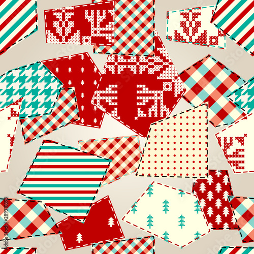 Seamless background pattern. Christmas Patchwork pattern. Vector image