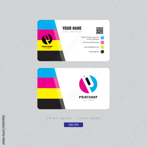 Printshop colorful minimalist elegant business card design cmyk mode