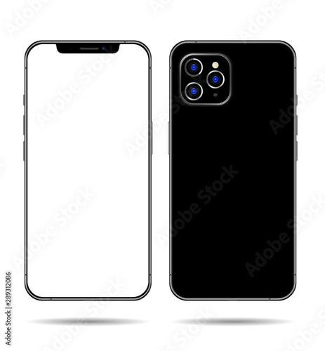 Smartphone mock up frameless blank screen isolated on background. Front and back side