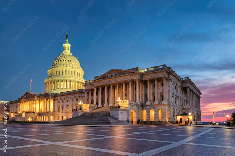 US Capitol Building at night, Washington DC, USA.