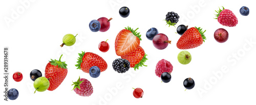 Flying berries isolated on white background with clipping path