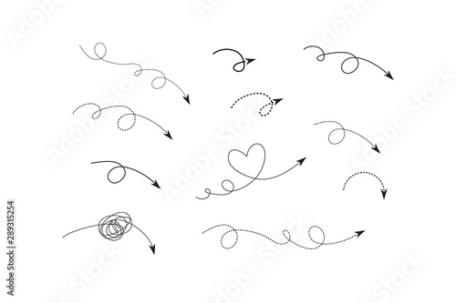 Set of hand-drawn style of abstract arrows for concept design. vector template for decoration element. doodle illustration