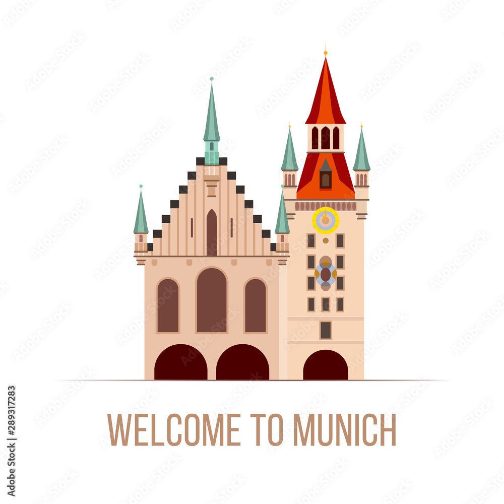 Welcome to Munich - vector illustration Old town hall icon