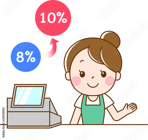 軽減税率を説明する女性店員