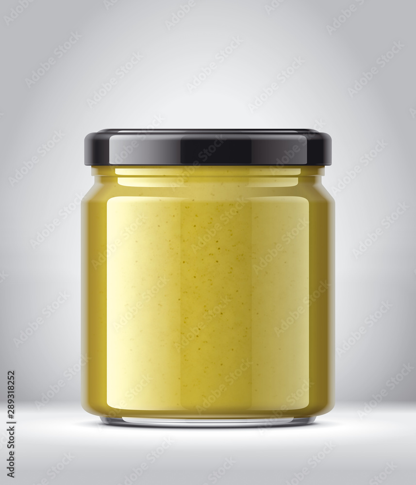 Glass Jar with Mustard on Background. Glass Jar with Mustard on Background.