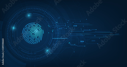 vector abstract security system concept with fingerprint on technology background.
