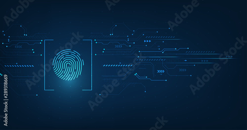 vector abstract security system concept with fingerprint on technology background.