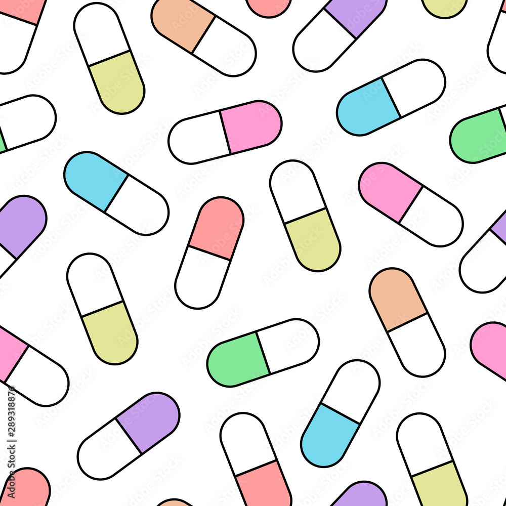Vector seamless pattern of colourfull pills on white background Vector seamless pattern of colourfull pills on white background