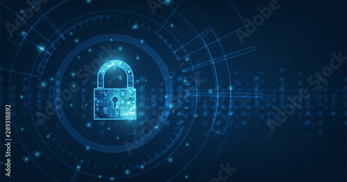 Padlock With Keyhole icon in personal data security Illustrates cyber data or information privacy idea. blue color abstract hi speed internet technology.