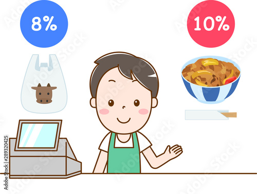 軽減税率を説明する牛丼屋の男性店員