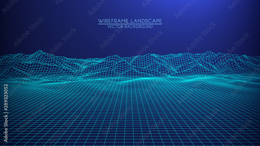 Vector retro futuristic background. Abstract digital landscape with ...