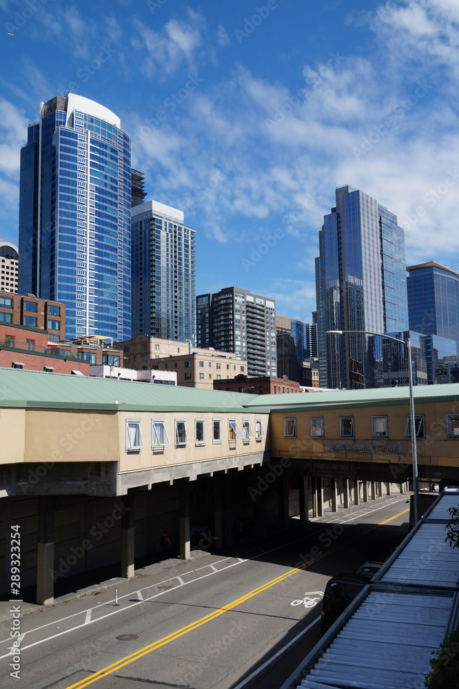 Washington state. Downtown Seattle. View of buildings from the waterfront.