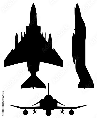 F-4 Phantom II Military Fighter Jet Aircraft Silhouette Vector Illustration