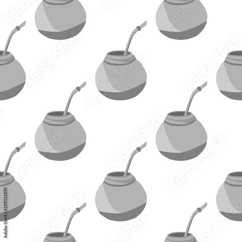 Calabash for yerba mate drink seamless pattern. Mate tea. Engraving style. Design for fabric, vintage packaging, wrapping paper. Vector illustration.