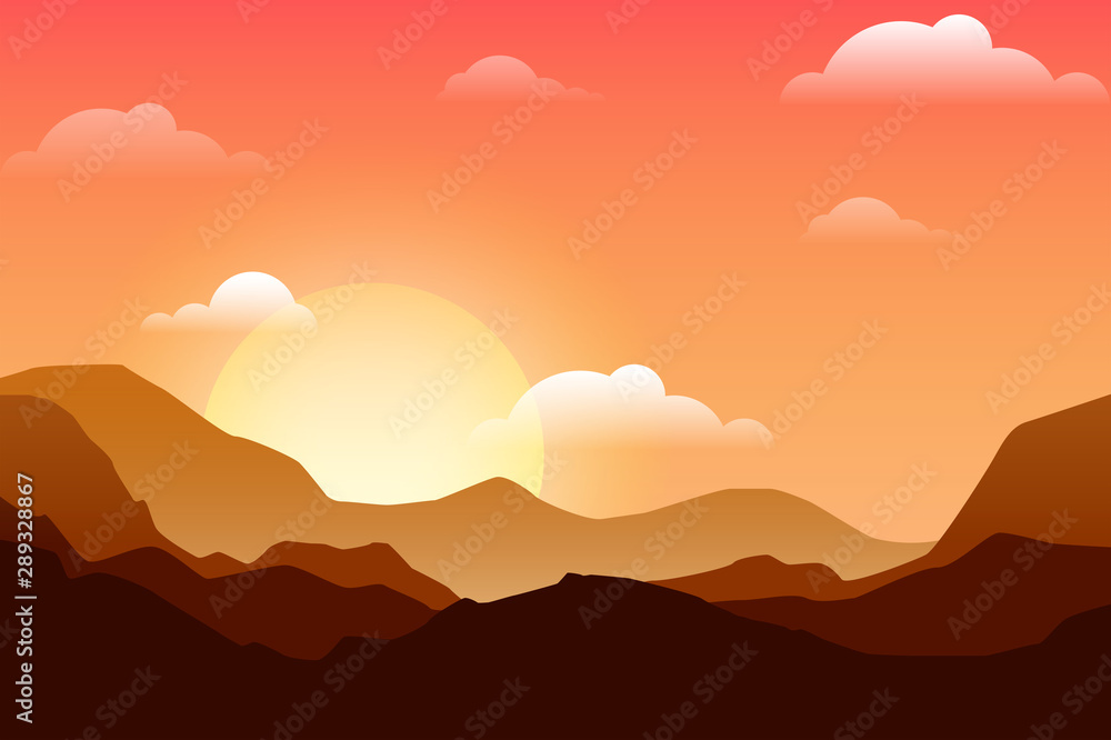 Obraz premium Background of mountains, hills at sunset. Beautiful nature