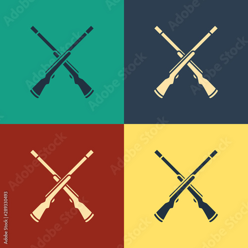 Color Two crossed shotguns icon isolated on color background. Hunting gun. Vintage style drawing. Vector Illustration