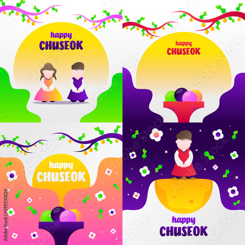 Happy Chuseok illustration. Chuseok day is a major harvest festival and a three-day holiday in both North- and South Korea. In Korean letters it reads chuseok