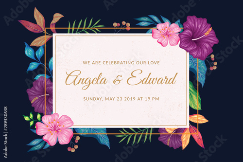 Rectangle vintage floral wedding invitation